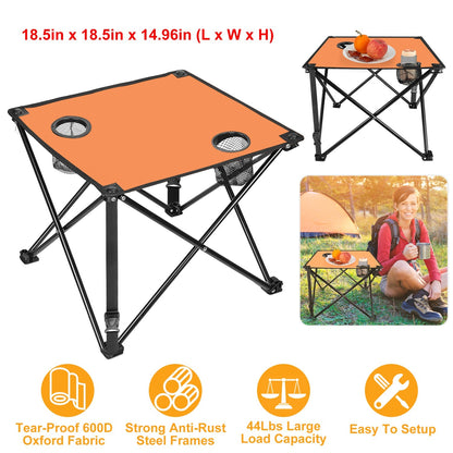 GemGear 2-piece foldable camping table set with orange tops, black steel frames, 2 cup holders on Tampa Home & Garden Store