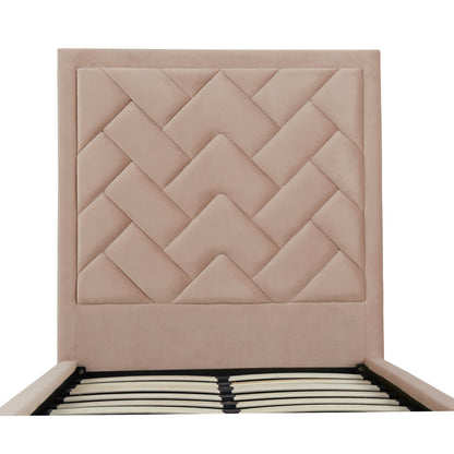 Crosby upholstered bed by HouseOfZazla with blush pink tufted headboard and slatted foundation on Tampa Home & Garden Store