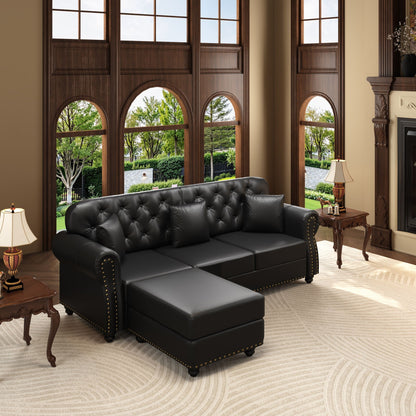 Upholstered Sofa with Nailhead and Ottoman