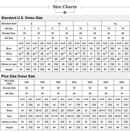 Mermaid wedding dresses with 3D lace appliques size chart showing standard US and plus sizes on Tampa Home & Garden Store
