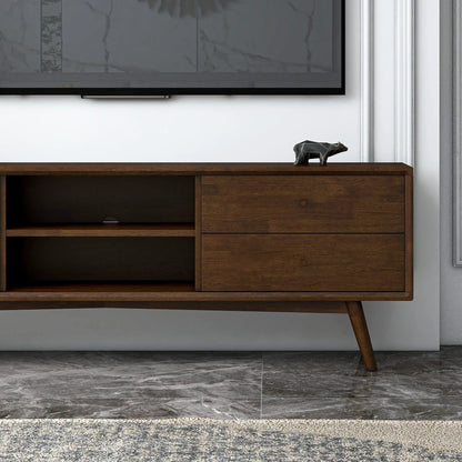 Caroline modern TV stand up to 72in with dark walnut finish, open shelf and two drawers by Unique Piece Furniture on Tampa Home & Garden Store