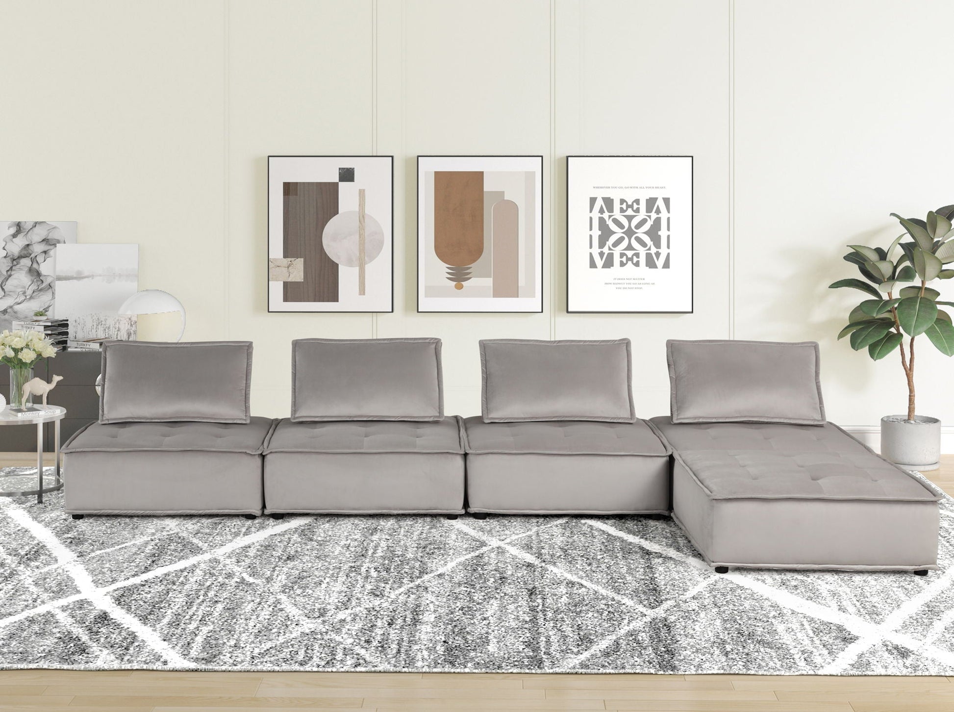 Anna Stylish Sectional Sofa Ottoman by HouseOfZazla in gray fabric in living room on Tampa Home & Garden Store
