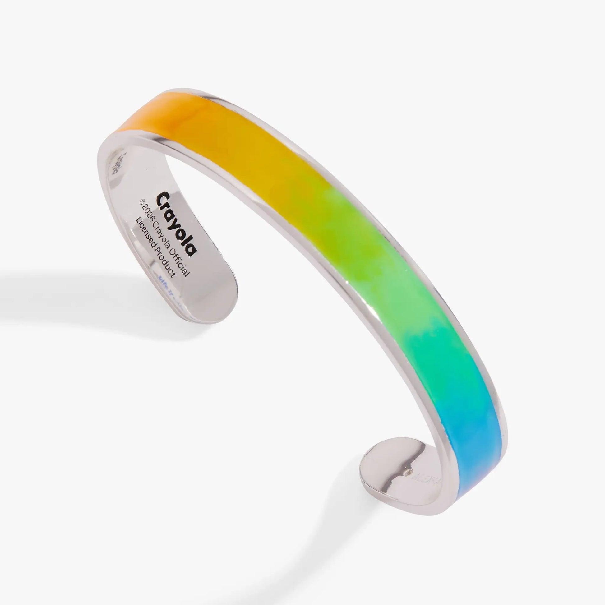 Crayola Rainbow Gradient Cuff bracelet with a silver band and vivid enamel rainbow colors on Tampa Home & Garden Store