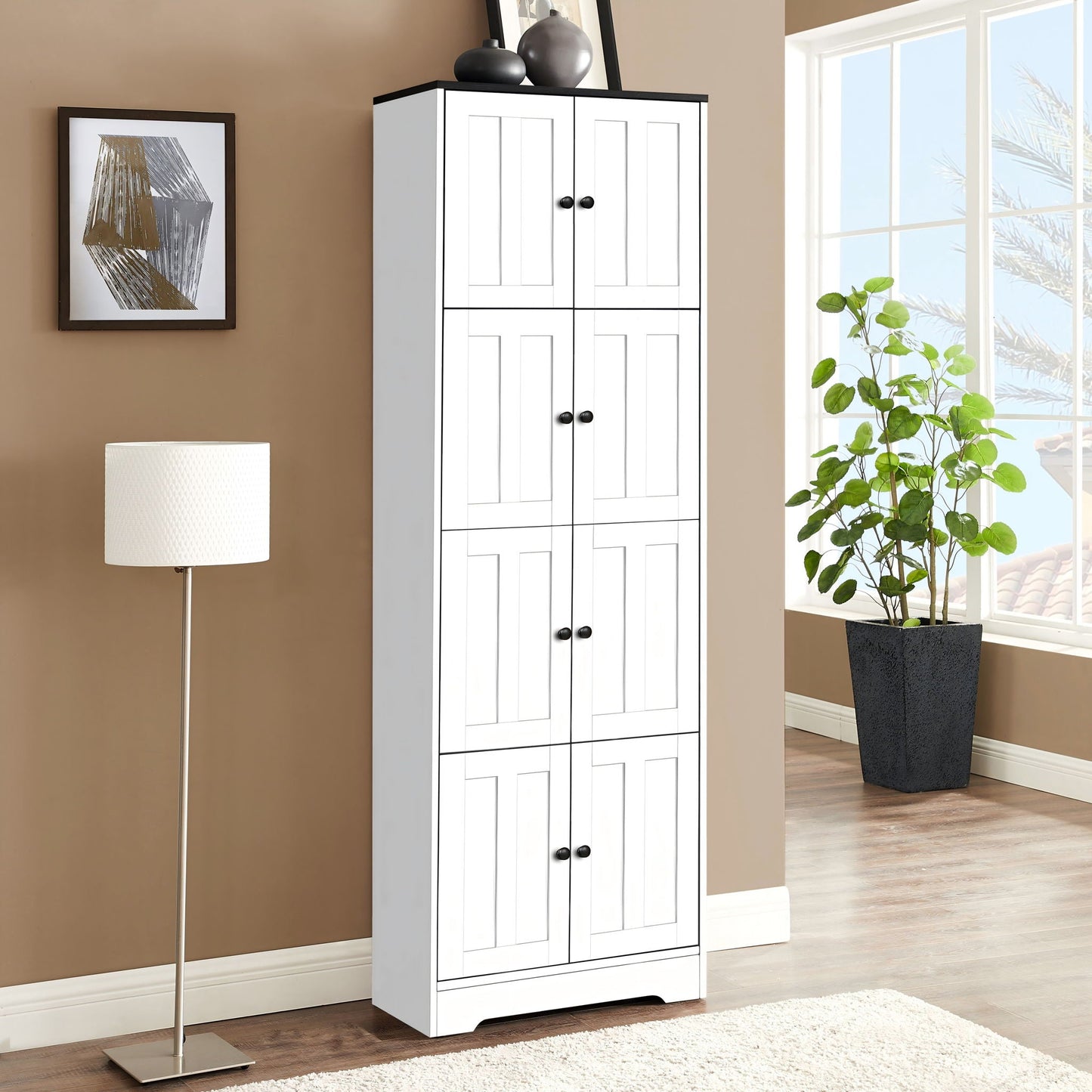 Tall Storage Cabinet With Four Doors And Shelves