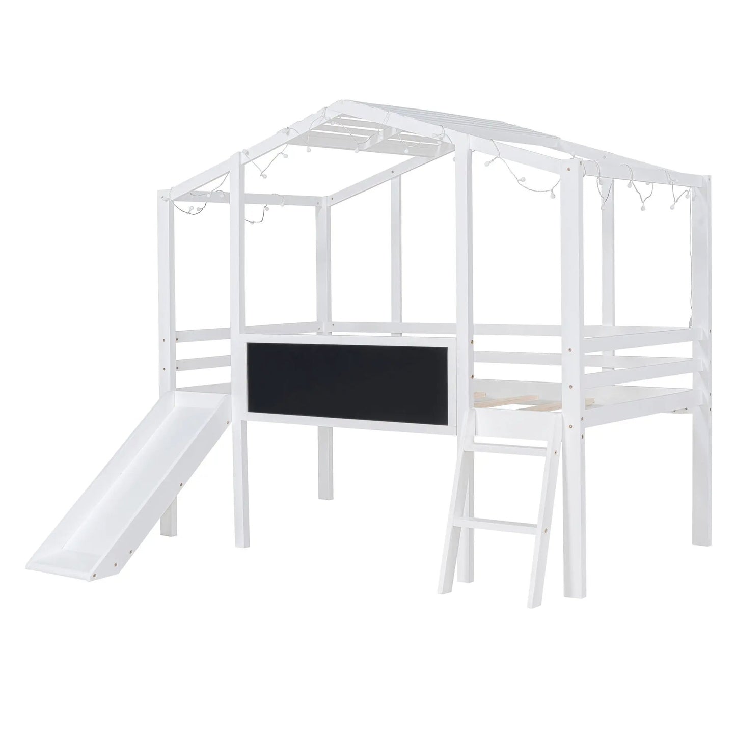 Loft House Bed With Ladder and Slide and Light