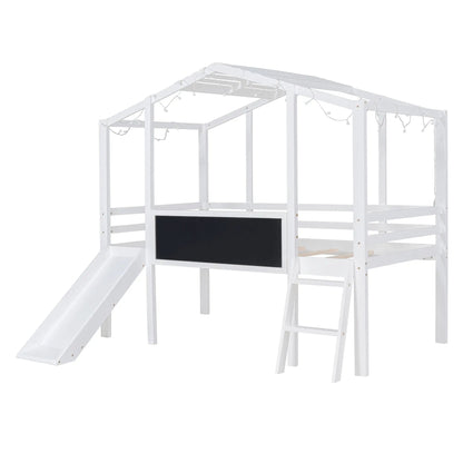 Loft House Bed With Ladder and Slide and Light