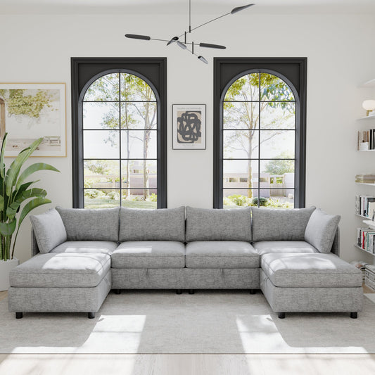 HouseOfZazla modular sectional sofa in light gray fabric with storage modules on Tampa Home & Garden Store