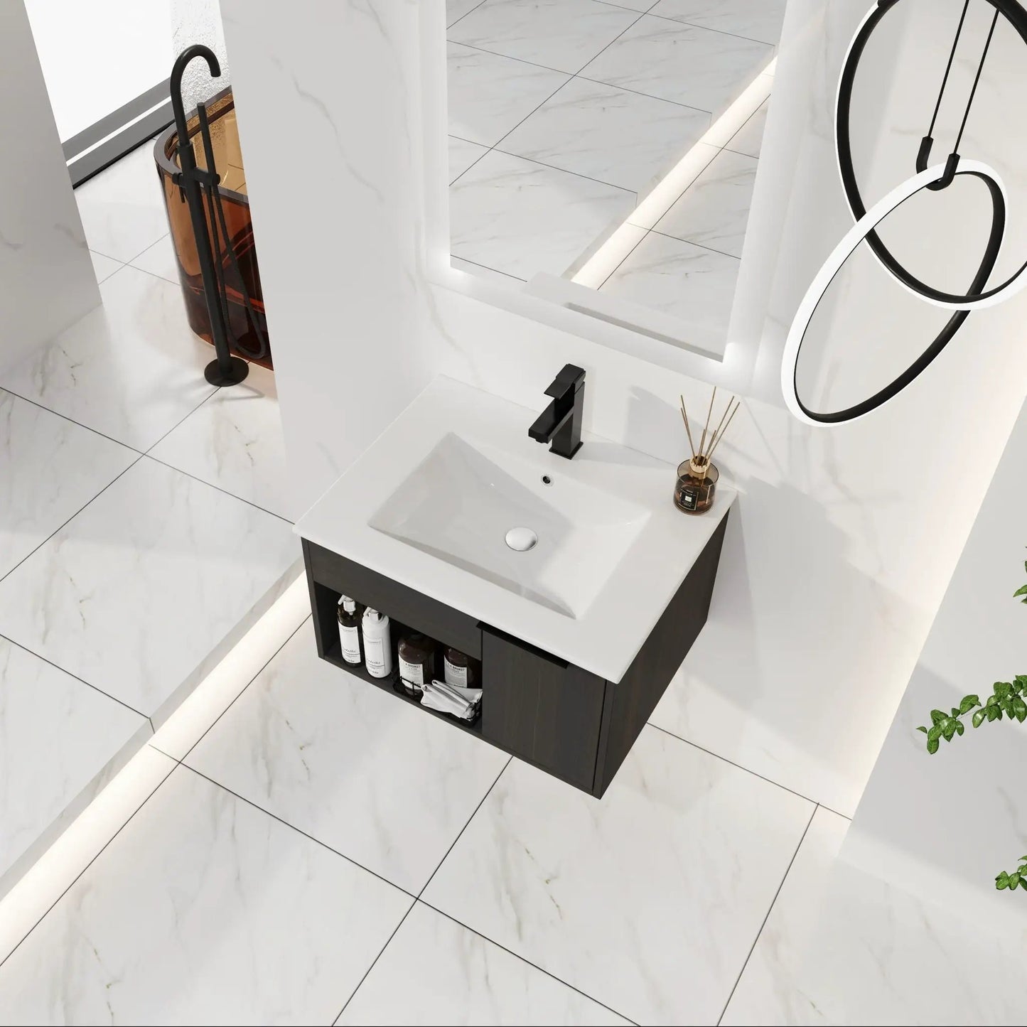 Wall Mounted Floating Vanity With Open Shelf