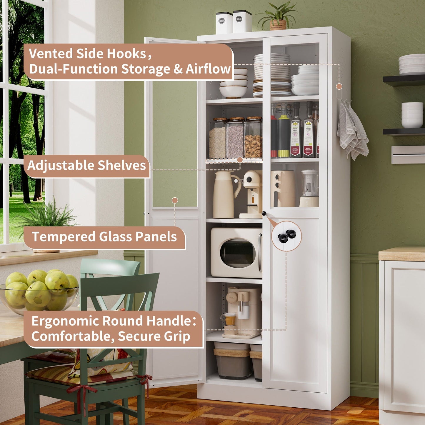 Tall Metal Pantry Cabinet and Adjustable Shelves