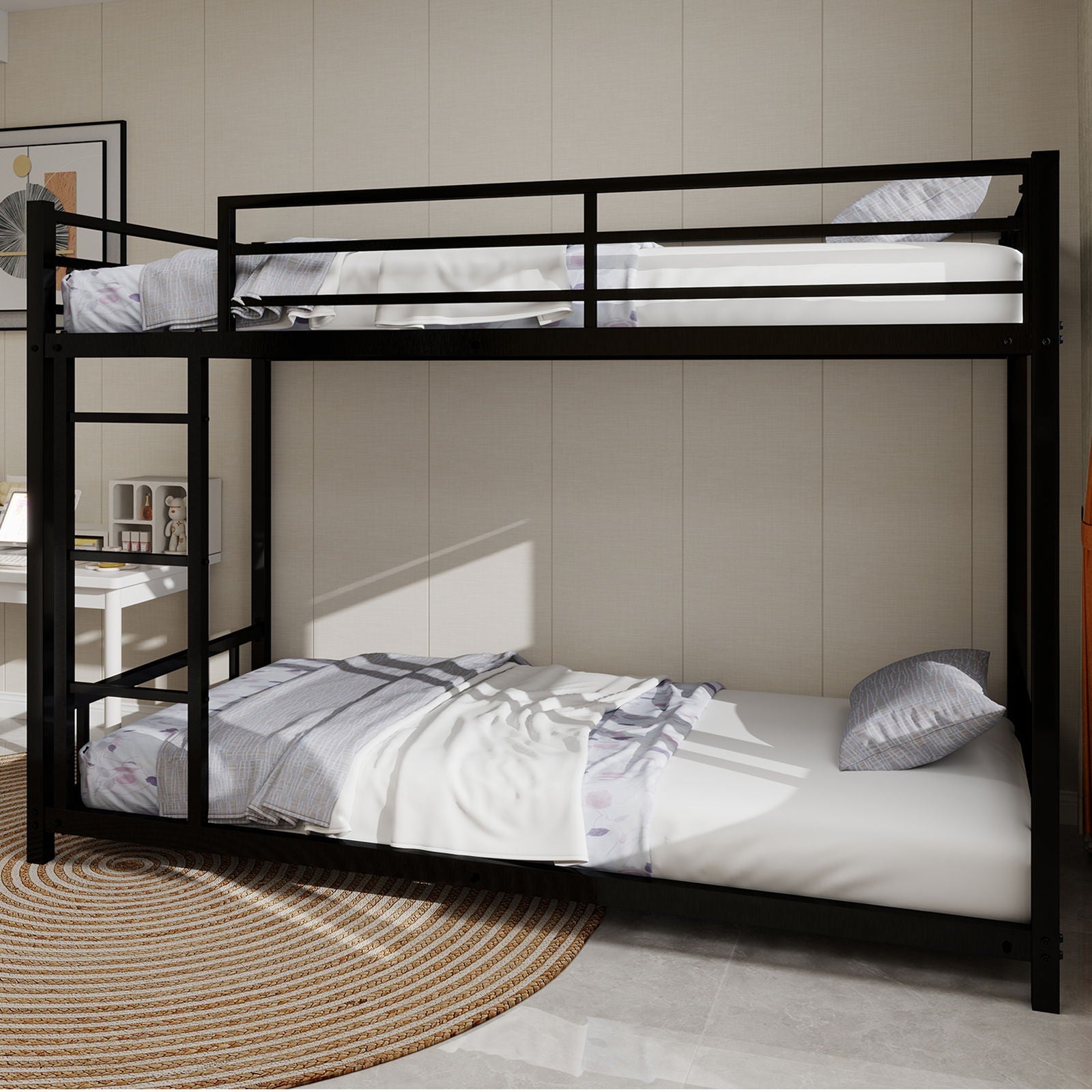 Bunk bed by HouseOfZazla with noise reduction and safety guardrail in black metal on Tampa Home & Garden Store