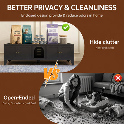 58-inch metal cat litter box enclosure on a dark cabinet with bags of cat food and litter on Tampa Home & Garden Store