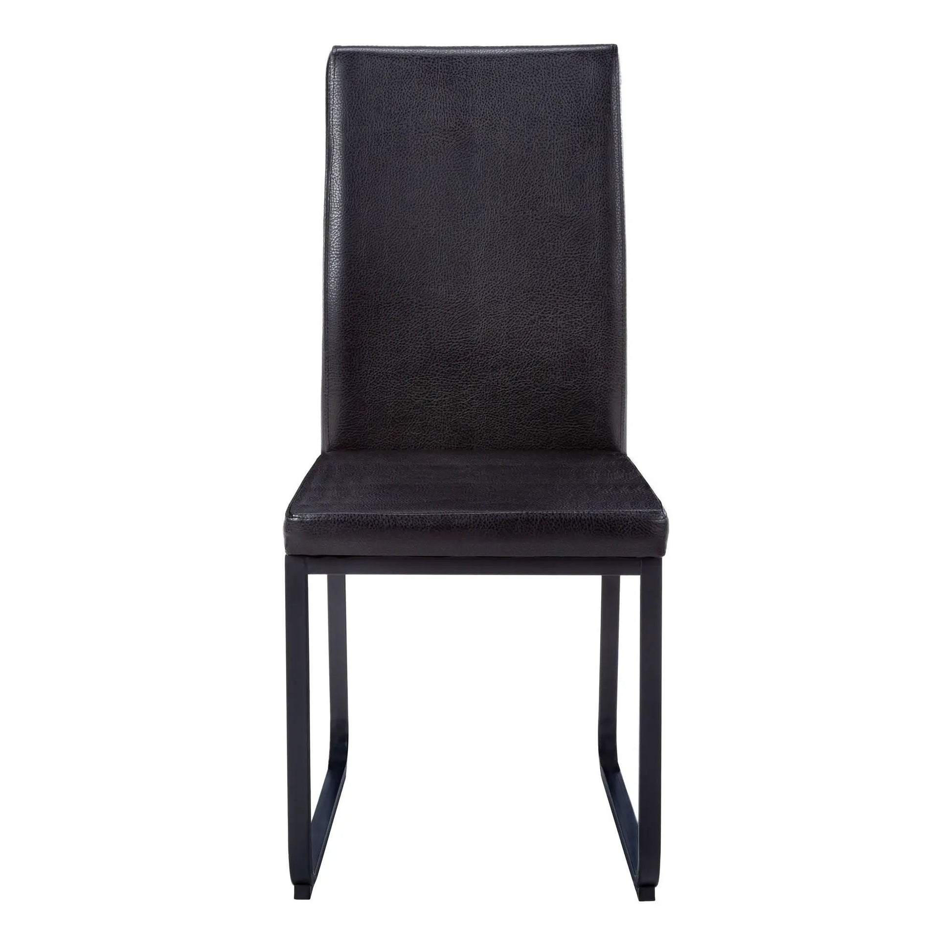 Dining chair side upholstered in black faux leather with slim metal legs on Tampa Home & Garden Store