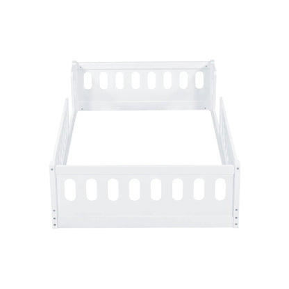 Platform bed with guardrail, white finish and oval cutout headboard panels on Tampa Home & Garden Store