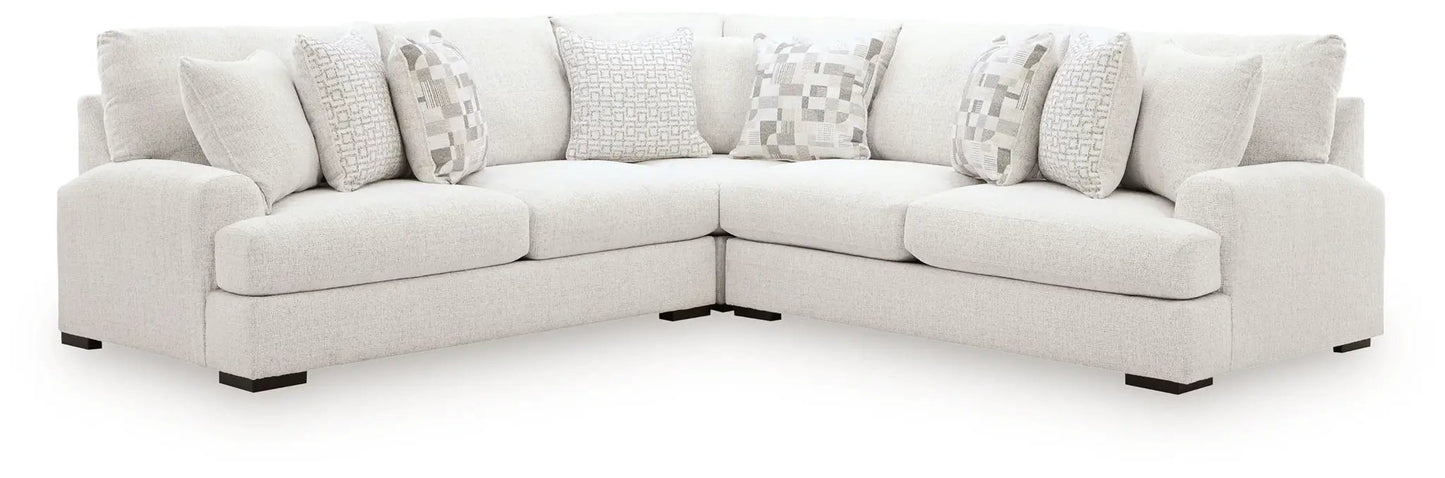 Misty-Lakes sectional sofa in light beige fabric with geometric patterned throw pillows on Tampa Home & Garden Store