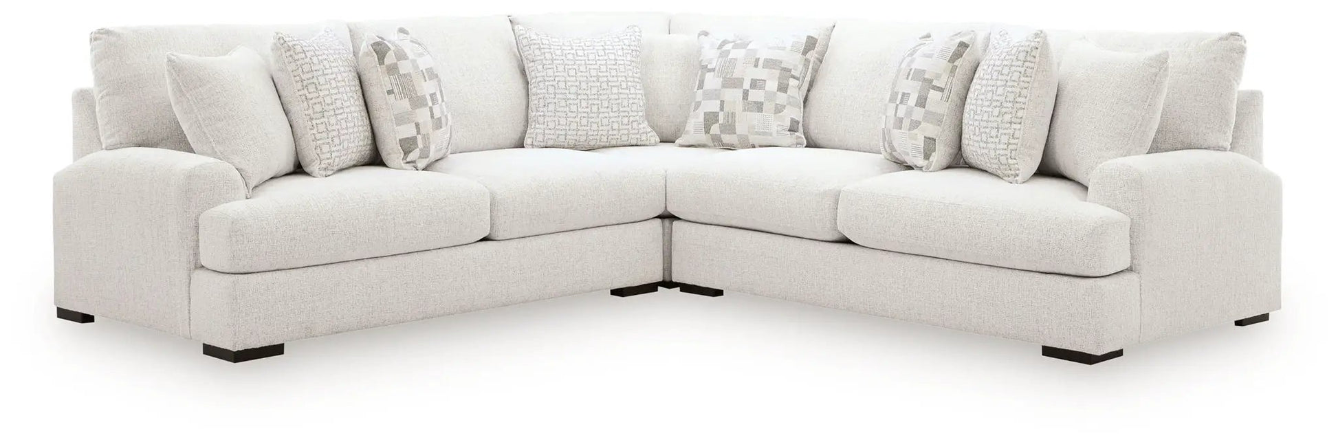 Misty-Lakes sectional sofa in light beige fabric with geometric patterned throw pillows on Tampa Home & Garden Store