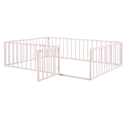 Pink metal floor bed frame with fence panels and a built-in door, panel bed style on Tampa Home & Garden Store