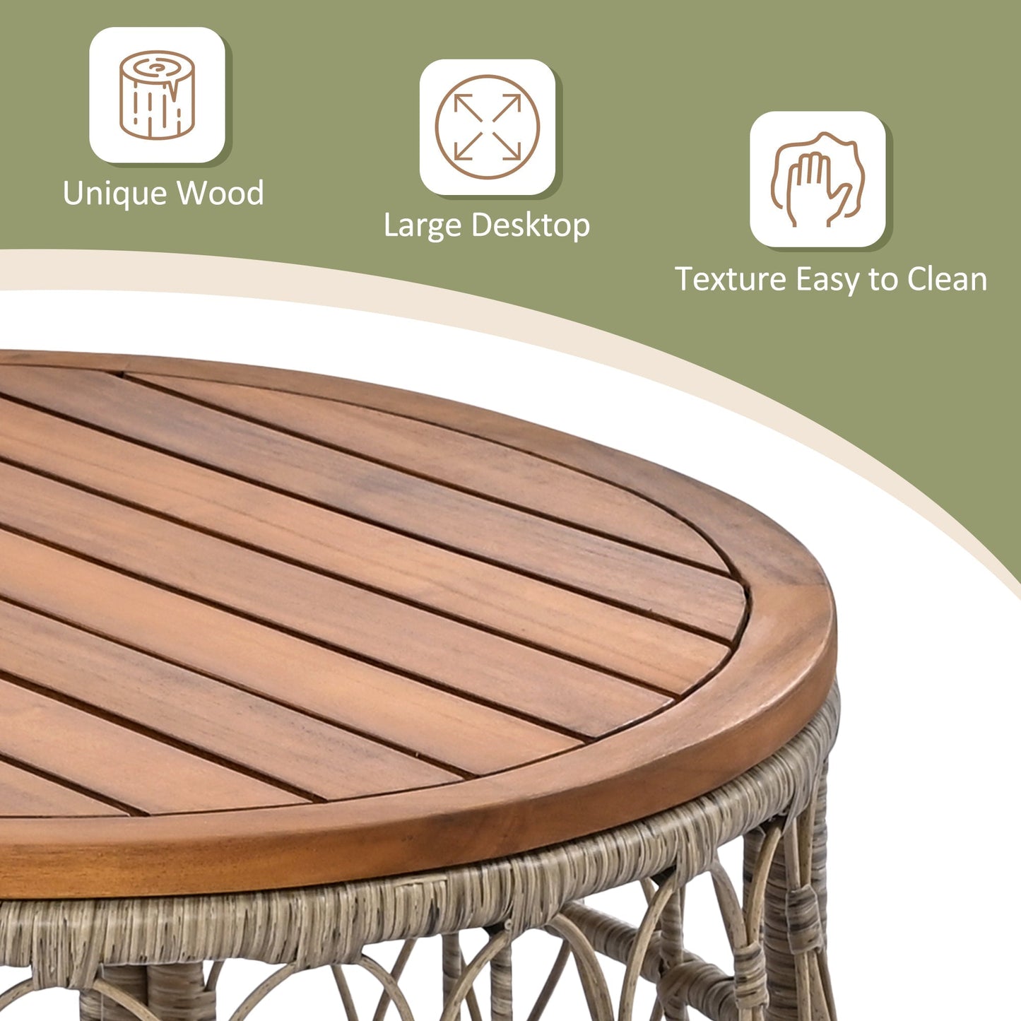 Bohemia-Inspired 4-Person Outdoor Seating Set: round wood table top with woven wicker base on Tampa Home & Garden Store