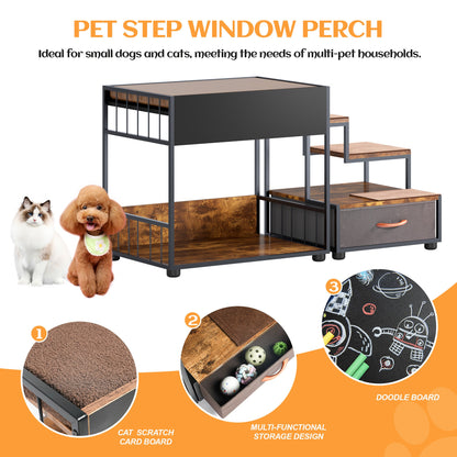 Pet Step Window Perch for Dogs by HouseOfZazla, gray metal frame and wood steps, dog and cat on Tampa Home & Garden Store