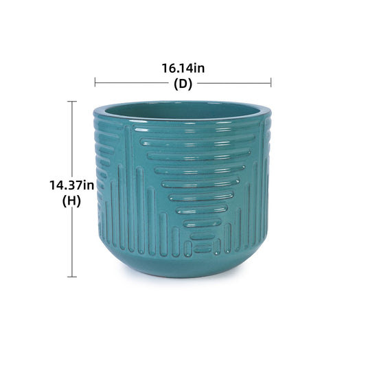 Planter HouseOfZazla teal ceramic flowerpot with ribbed texture for patio on Tampa Home & Garden Store