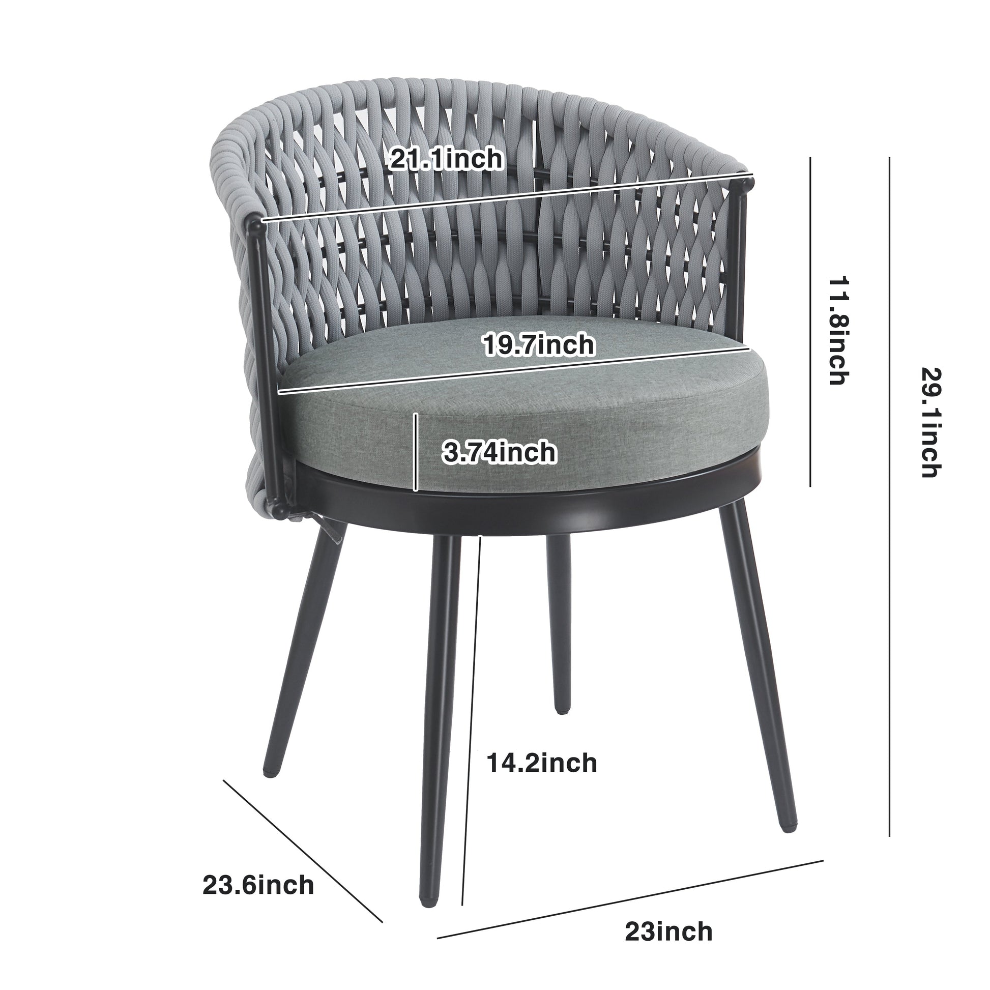 Outdoor dining chair with gray wicker back and cushioned seat by HouseOfZazla for patio on Tampa Home & Garden Store
