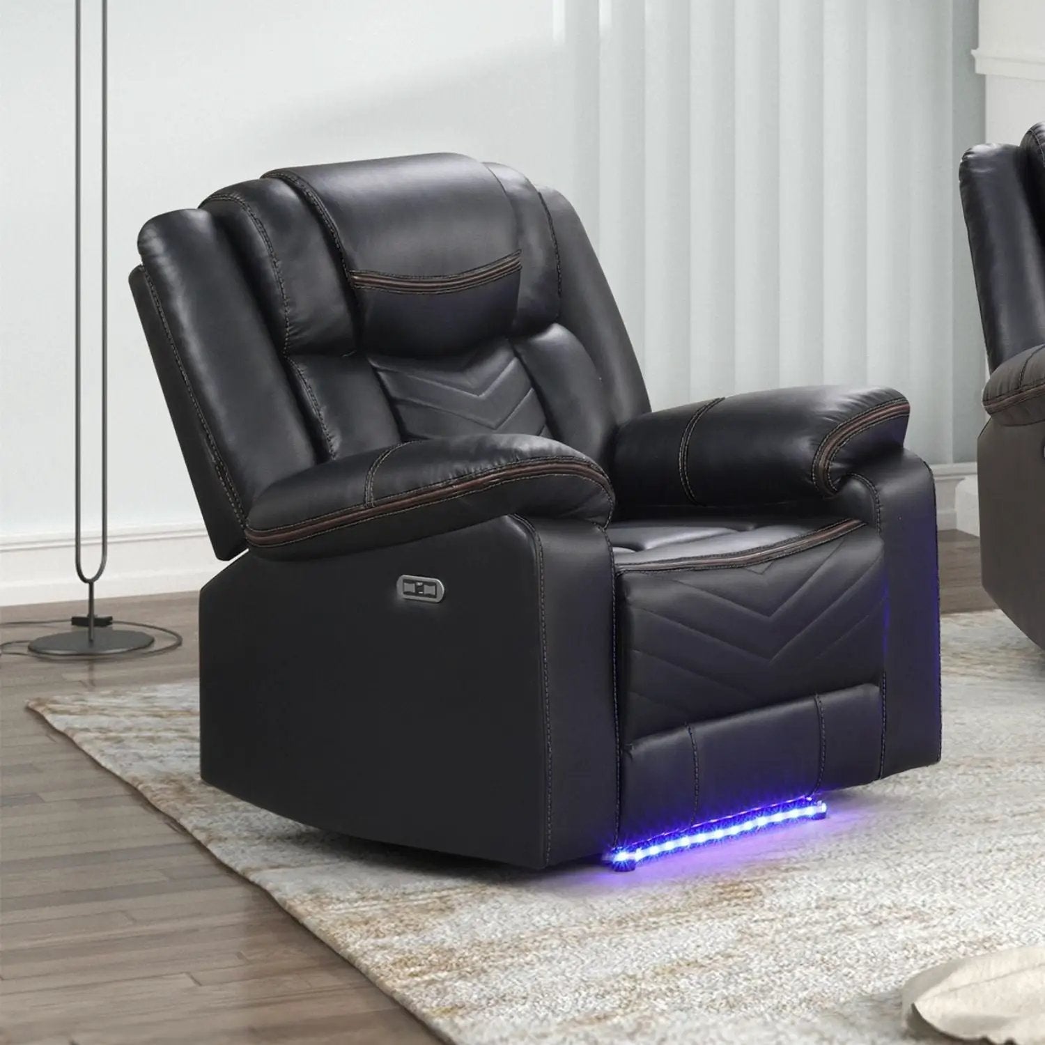 Challenger LED Power Recliner Chair black leather with blue LED glow Unique Piece Furniture on Tampa Home & Garden Store
