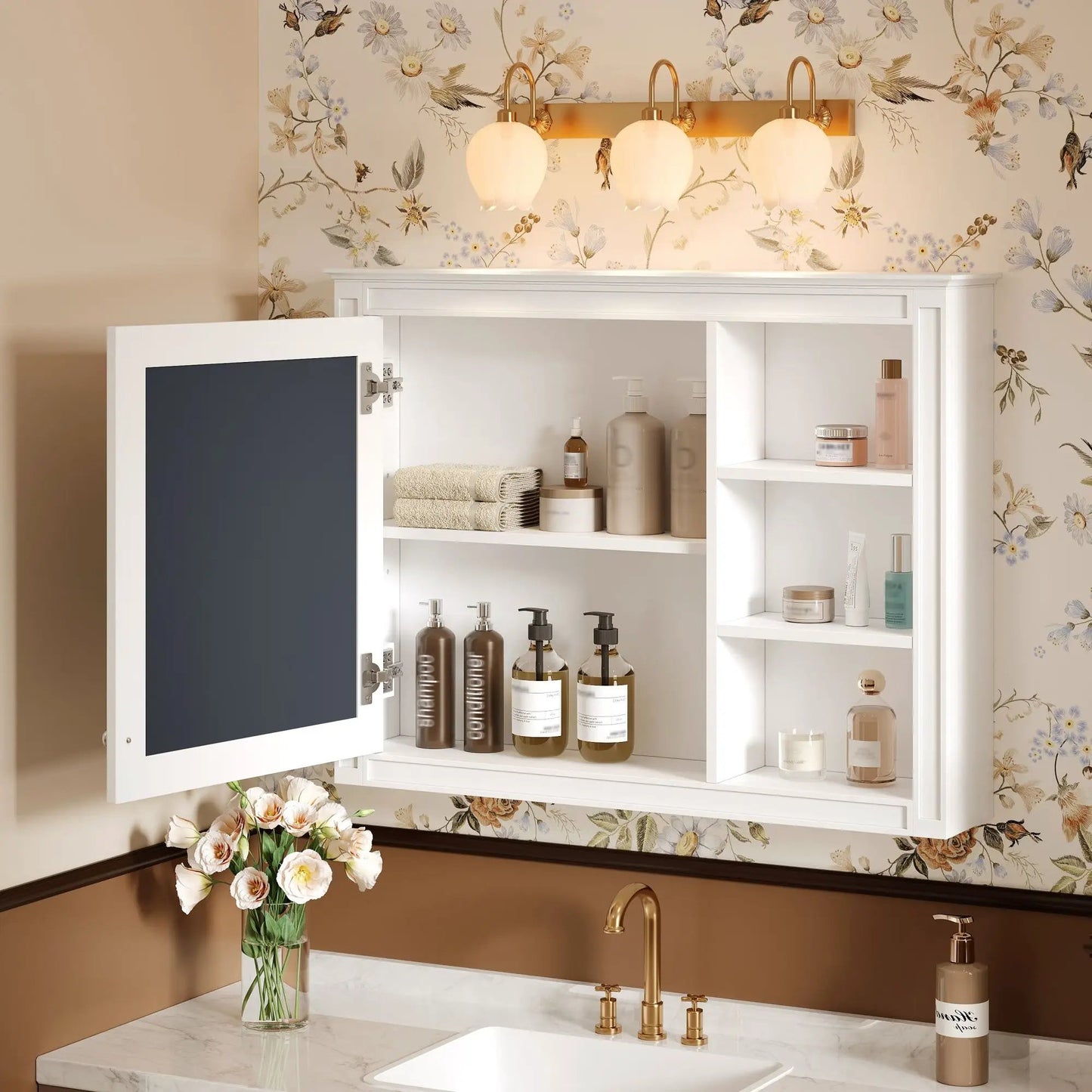 Wall Cabinet With Mirror and Adjustable Shelving