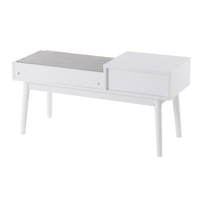 Upholstered bench with pull-out drawer in white finish and gray cushion HouseOfZazla on Tampa Home & Garden Store