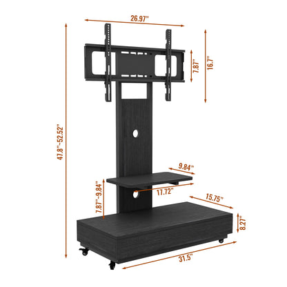 Mobile TV Cart by HouseOfZazla, black rolling TV stand with lockable wheels and push-pull drawer on Tampa Home & Garden Store