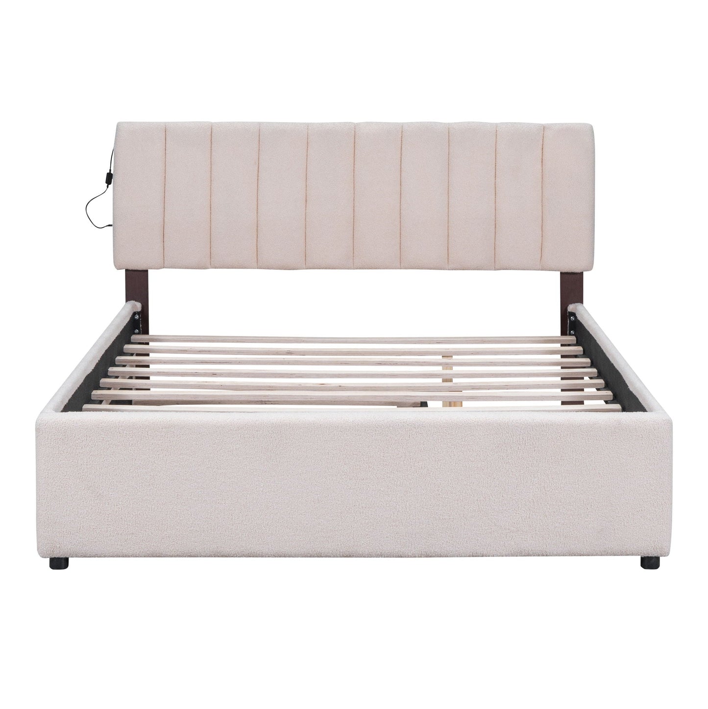 Upholstered platform bed with trundle in beige fabric by HouseOfZazla on Tampa Home & Garden Store