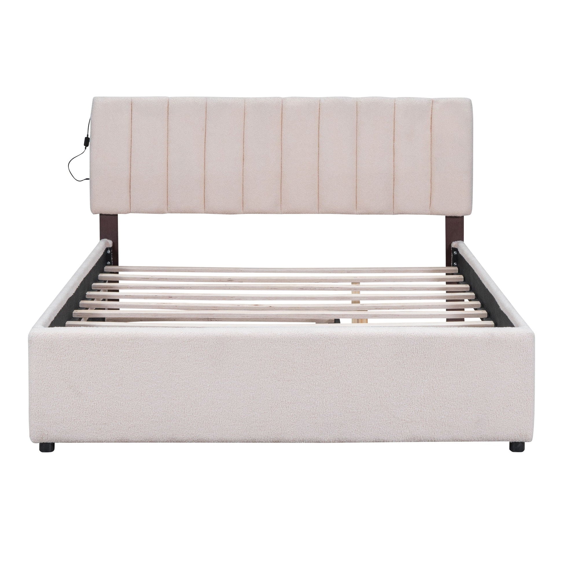 Upholstered platform bed with trundle in beige fabric by HouseOfZazla on Tampa Home & Garden Store