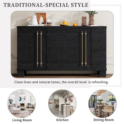 Sideboard with adjustable shelves in black textured wood with gold handles on Tampa Home & Garden Store