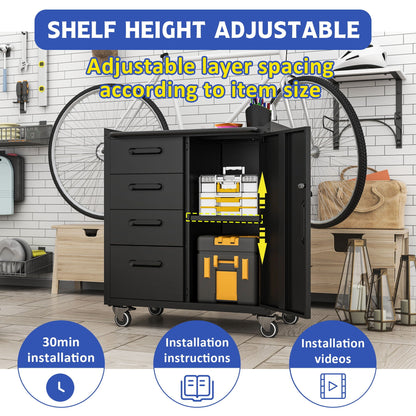 Sturdy steel tool storage cabinet on wheels with black finish and drawers by HouseOfZazla on Tampa Home & Garden Store