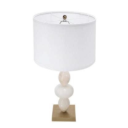 Table lamp D14x26.3in with white fabric shade and stacked ceramic spheres on a brass square base HouseOfZazla on Tampa Home & Garden Store