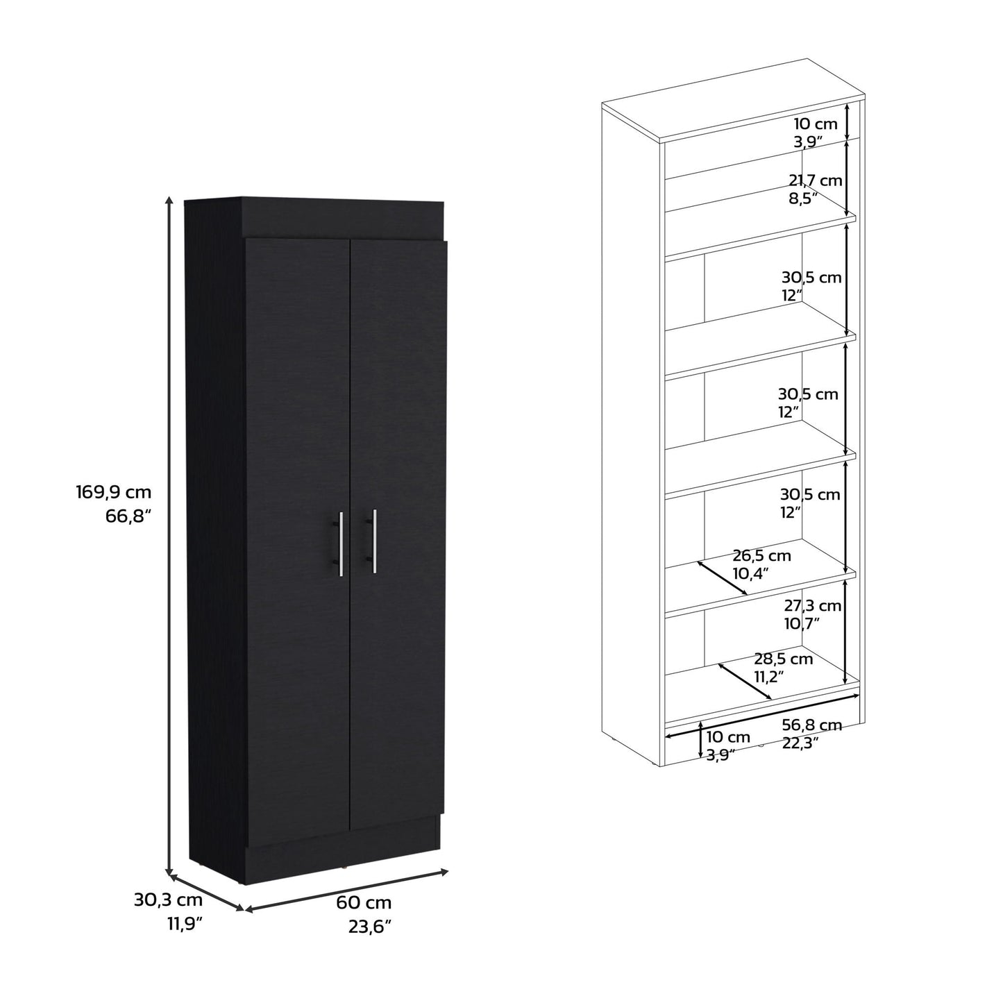 Black Pantry Cabinet With Doors And Shelves