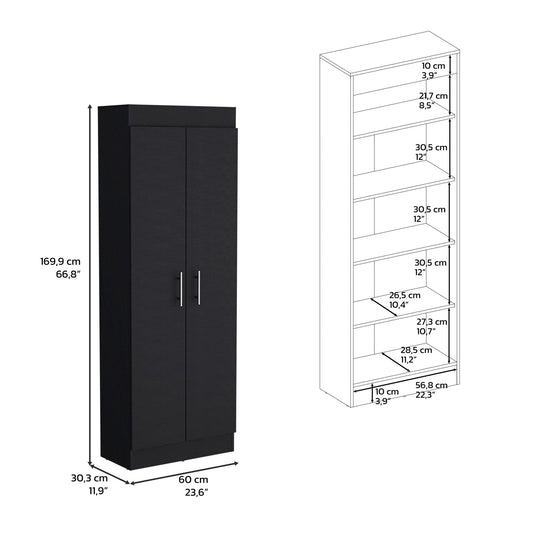 Clinton pantry cabinet black by HouseOfZazla, tall two-door accent cabinet for kitchen storage on Tampa Home & Garden Store