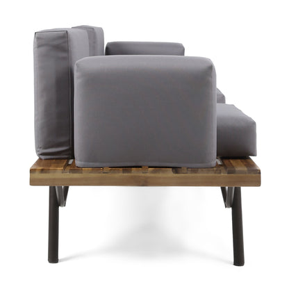 Dark Gray Patio Sofa With Iron Legs and Cushions