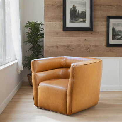 Tan genuine leather swivel chair with adjustable headrest by HouseOfZazla on Tampa Home & Garden Store