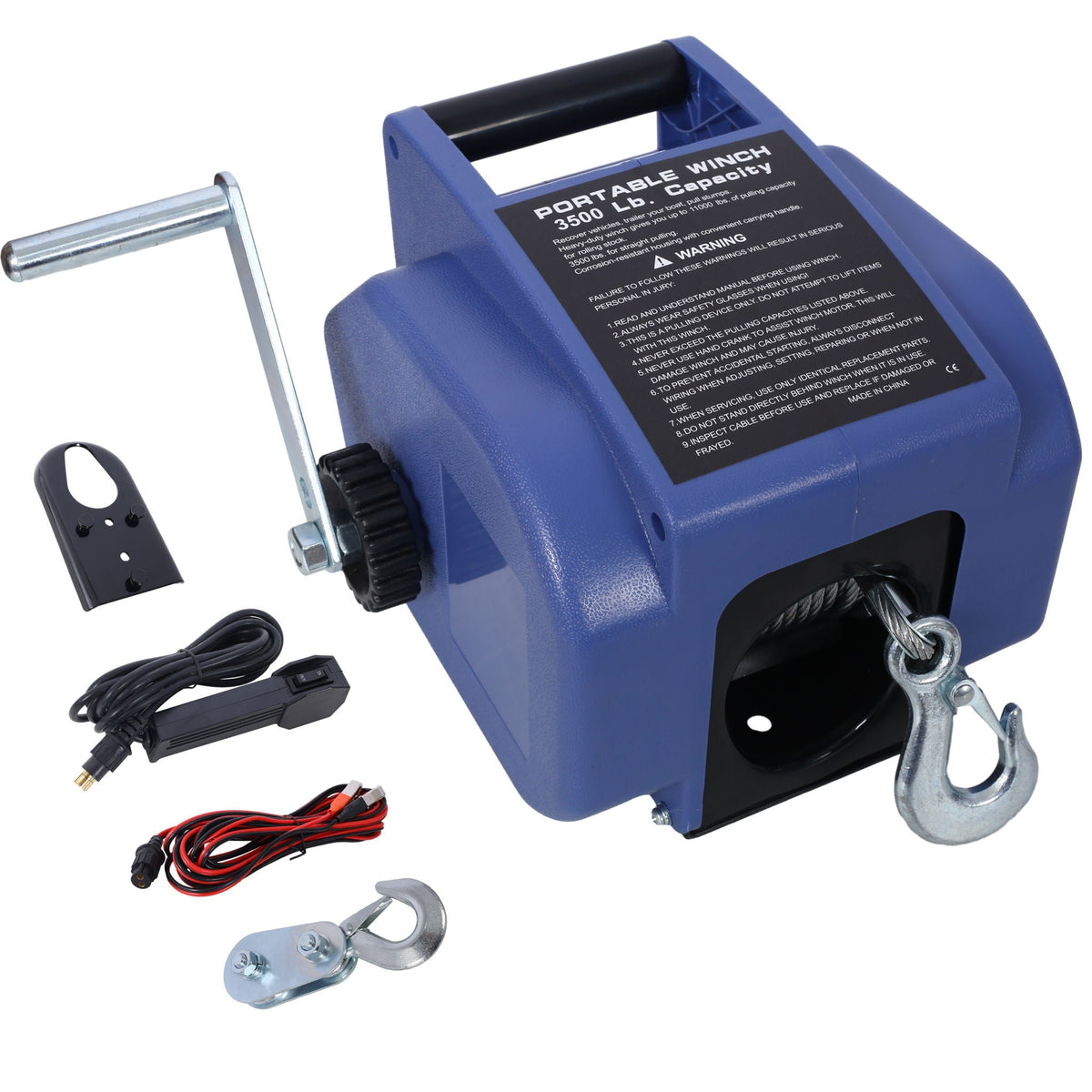 Reversible electric 12V trailer winch blue by HouseOfZazla with galvanized wire rope on Tampa Home & Garden Store