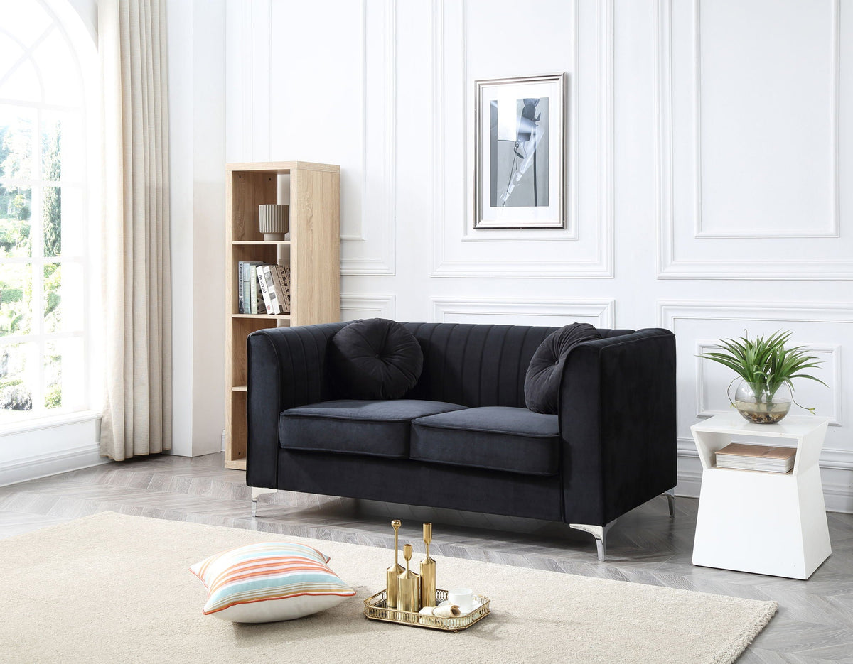 Glam Styled Micro Suede Loveseat with Channel Quilting, black, stationary by HouseOfZazla on Tampa Home & Garden Store