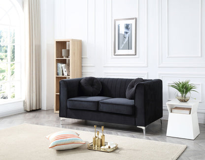 Glam Styled Micro Suede Loveseat with Channel Quilting, black, stationary by HouseOfZazla on Tampa Home & Garden Store