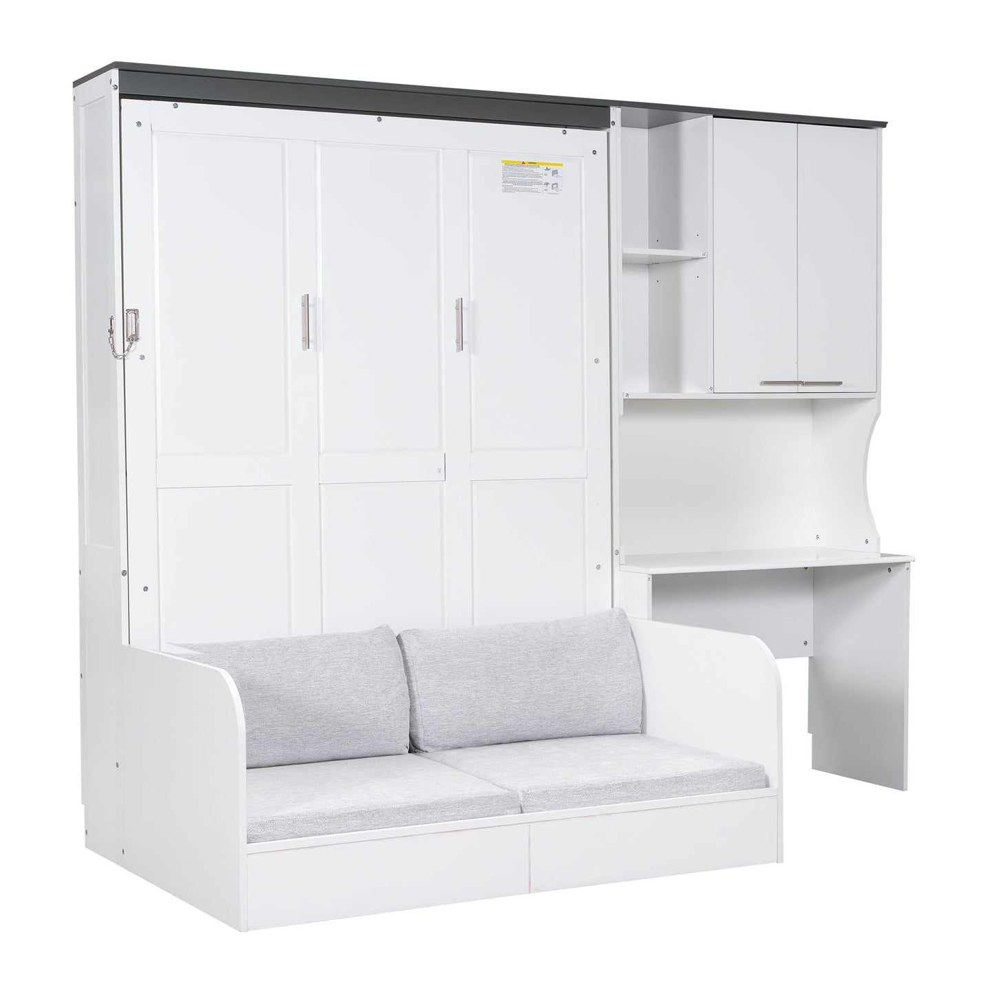 Murphy bed with sofa, desk, and storage cabinet in white, full-size by HouseOfZazla on Tampa Home & Garden Store