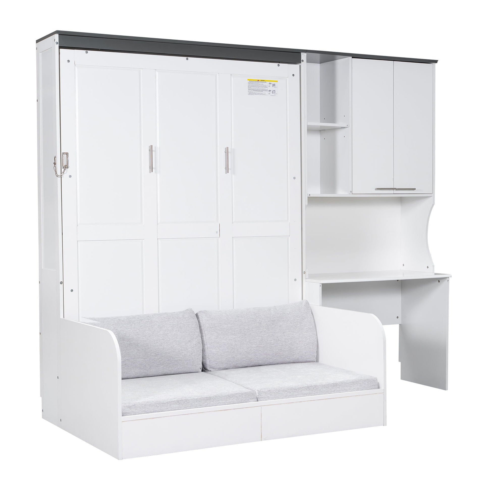Murphy bed with sofa, desk, and storage cabinet in white, full-size by HouseOfZazla on Tampa Home & Garden Store