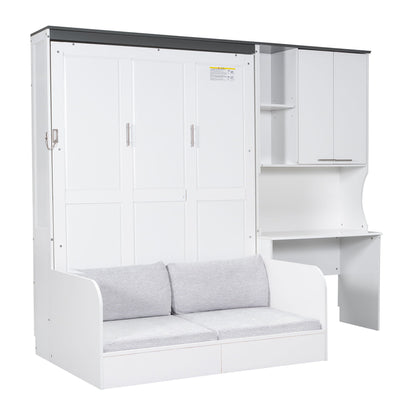 Murphy bed with sofa, desk, and storage cabinet in white, full-size by HouseOfZazla on Tampa Home & Garden Store