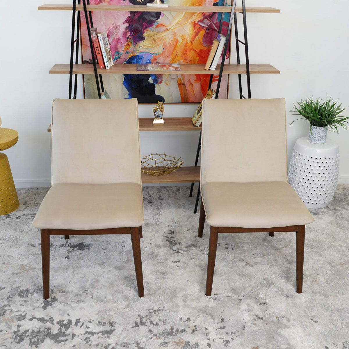 Monza dining chair set with solid wood frame in beige upholstery, two chairs shown on Tampa Home & Garden Store
