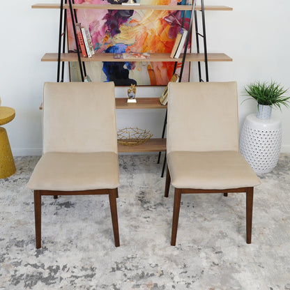 Monza dining chair set with solid wood frame in beige upholstery, two chairs shown on Tampa Home & Garden Store