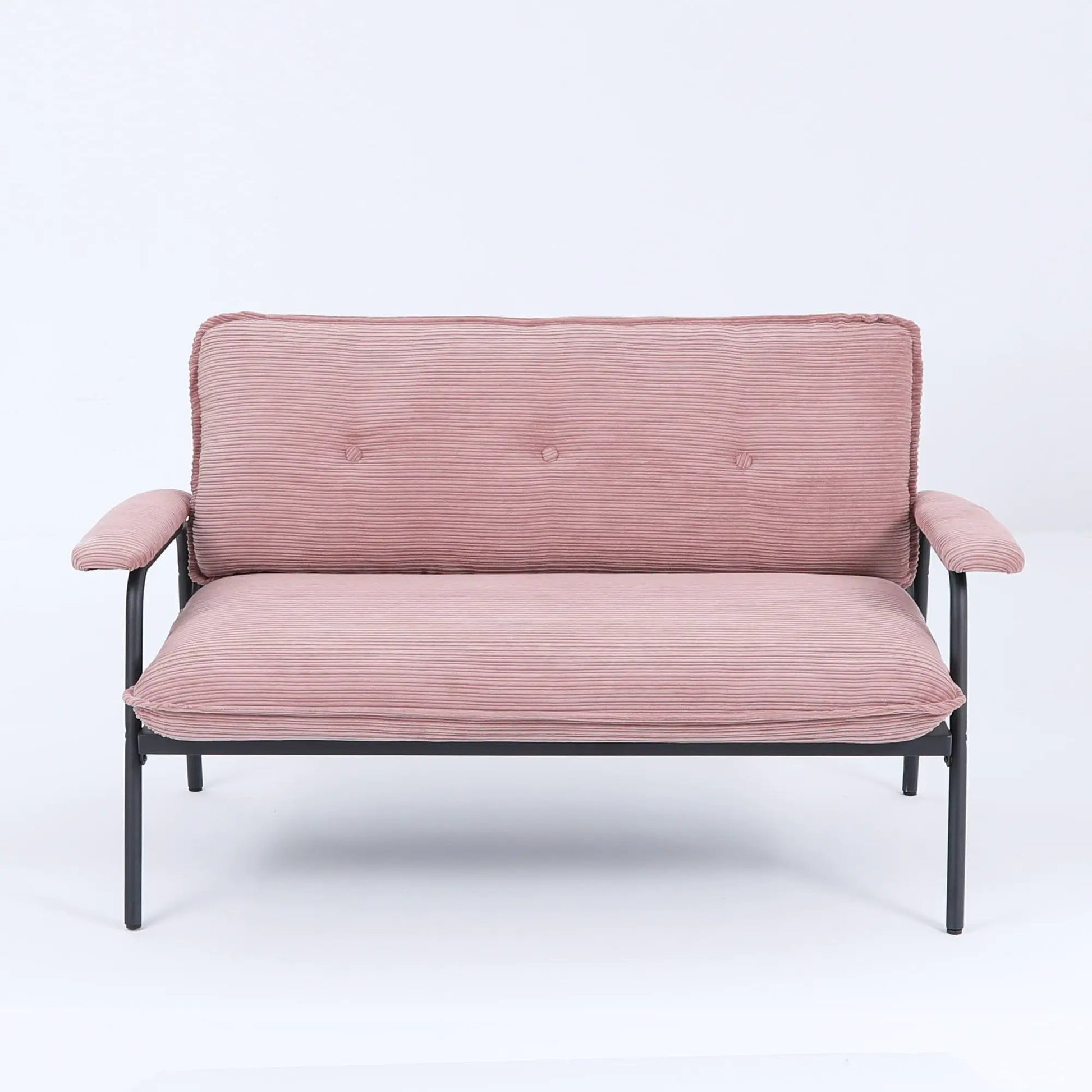 Modern metal frame sofa with pink corduroy cushions and black legs by Unique Piece Furniture on Tampa Home & Garden Store