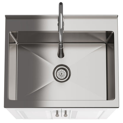 Deluxe laundry cabinet and stainless steel sink with dual faucet handles on Tampa Home & Garden Store