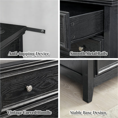 Modern 5-Drawer Black Dresser with vintage carved metal handles for living room storage on Tampa Home & Garden Store