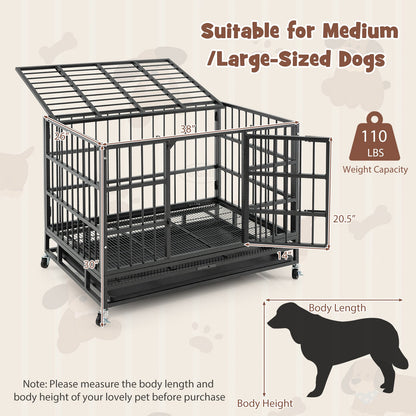 48 Inch Foldable Heavy-Duty Metal Dog Cage with Lockable Rolling Casters and Tray