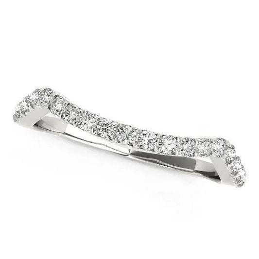 14k white gold modern curved diamond wedding band with pavé-set diamonds, 1/5 cttw on Tampa Home & Garden Store